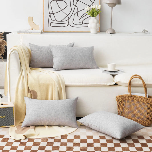 Home Brilliant Lumbar Pillow Covers Faux Linen Rectangular Throw Pillows Pillow Case Cushion Covers Set of 4 12 x 20 Light Grey