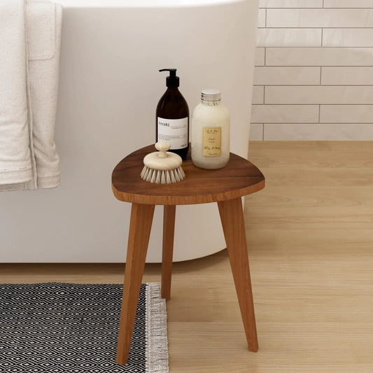 JOLLYMER Teak Shower Stool and Foot Rest Solid Wood Stool Near Bathtub Small Stool Plant Stool for Living Room Bathroom Bedroom