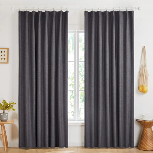 Deconovo Pinch Pleated Curtains for Bedroom Full Blackout Linen Curtains for Living Room Solid Thermal Insulated Drapes.Dark Grey50Wx95L2 Panels